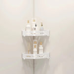 étagère salle bain blanc moderne adhésive shampooing gel douche lotion parfum verre boucles d'oreilles