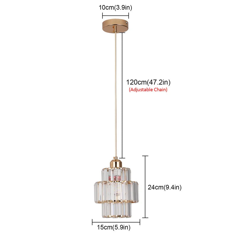 Suspension lumineuse moderne transparente facettes géométriques câble doré élégante chambre salon