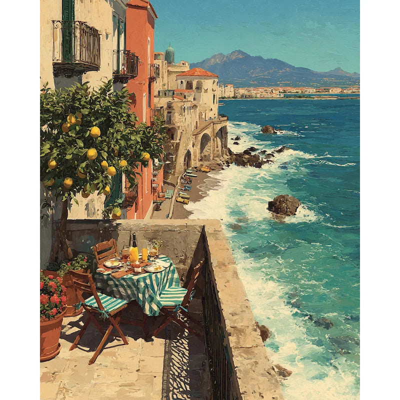 peinture numérique adulte paysage village côtes toile moderne kit géométrique guide couleurs