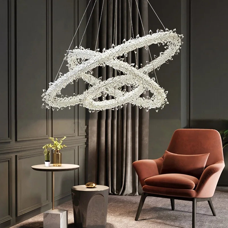 suspension lumineuse moderne cristaux blanc translucide chaînes suspendues