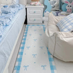 tapis moderne bleu clair blanc carreaux nœuds pile désossée polyester PVC géométrique salon chambre