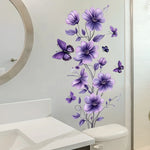 sticker mural adhésif fleurs violettes papillons floral romantique décoration intérieure accessoires maison chambre salon