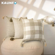 housse coussin lin rayures carreaux beige blanc gris deco boheme chic rustique moderne