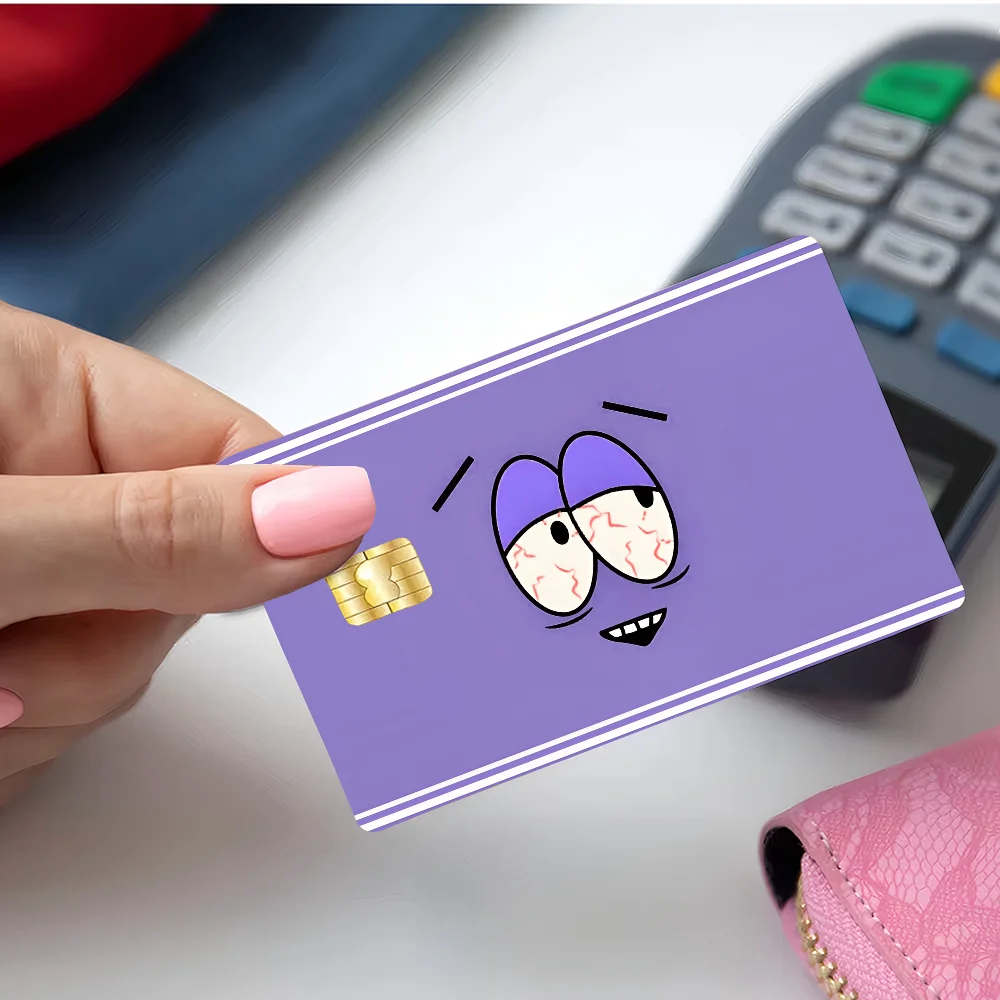 film autocollant carte bancaire violet dessin animé sourire réutilisable étanche
