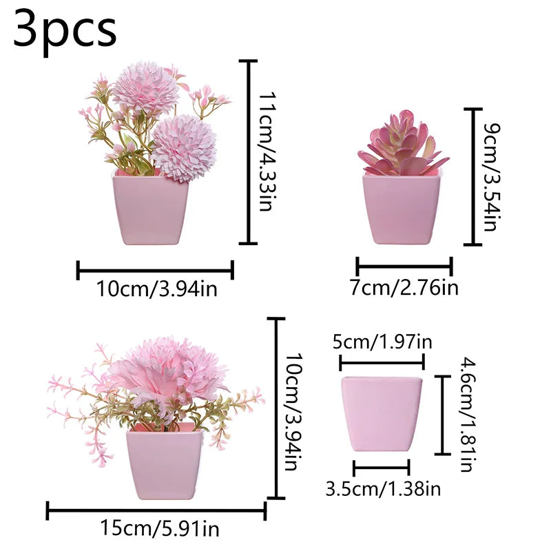 plantes artificielles bonsaï vert rose clair feuilles pointues fleurs simples moderne minimaliste pots carrés
