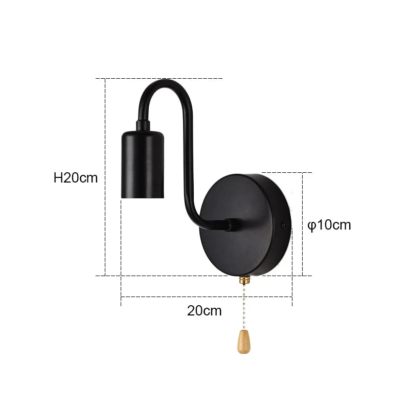 lampe murale filaire éclairage rétro minimaliste ampoule E27 métal noir apparent