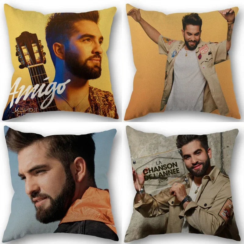 taie d'oreiller carrée 45x45cm moderne motif Kendji Girac imprimé uni côté opaque polyester