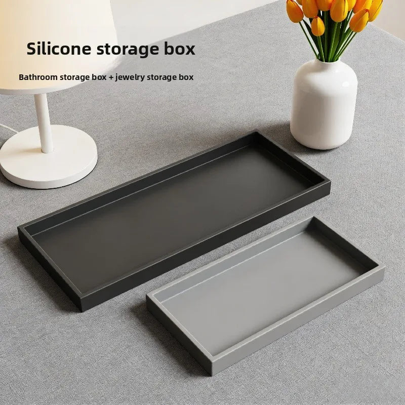 boîte rangement silicone gris moderne organisateur salle bain maquillage cosmétiques bijoux clés