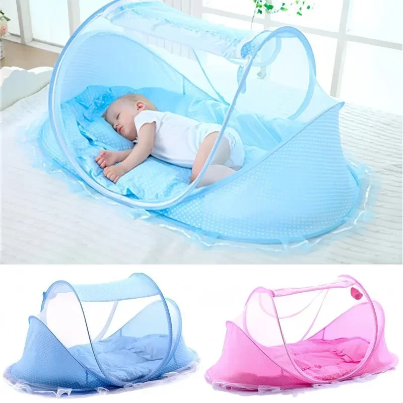 lit bébé pliable moustiquaire moderne pois blancs bleus portable extérieur campement voyage