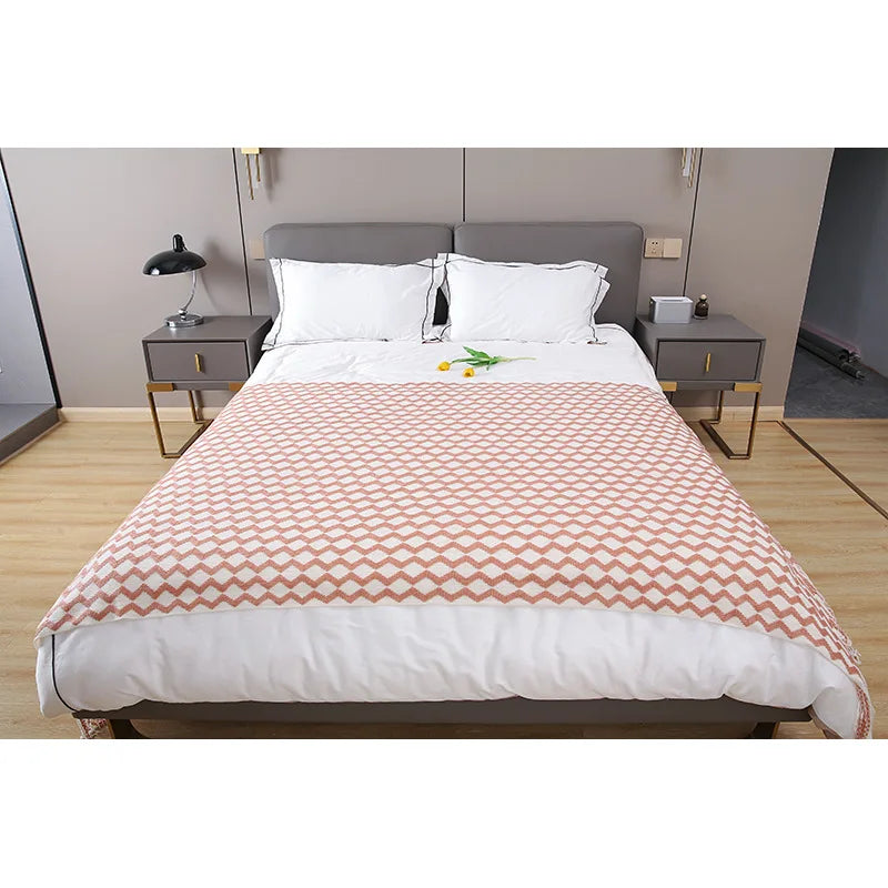 couverture moderne acrylique motif géométrique orange blanc anti boulochage voyage pique nique maison qualité
