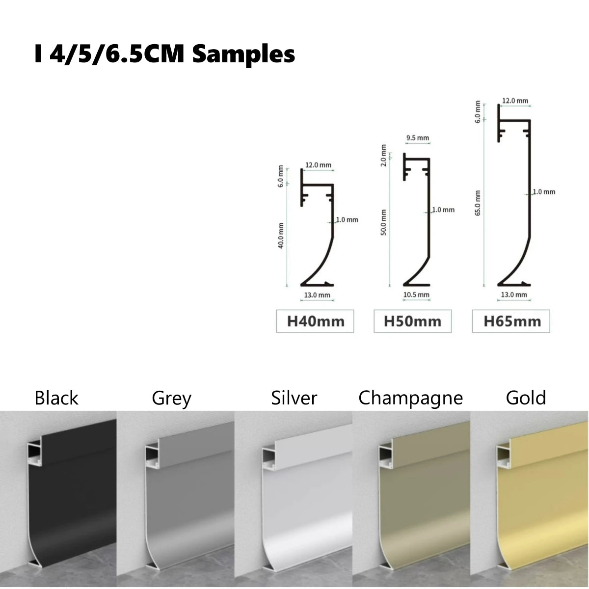 plinthes led noir blanc doré gris lisses contemporaines clips fixation h50 80mm