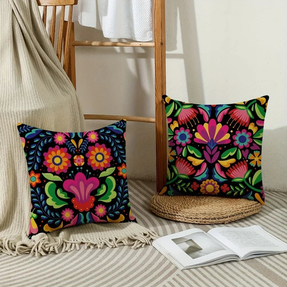 taies d'oreiller imprimées fleurs colorées moderne polyester noir 45x45cm 60x60cm decoration salon