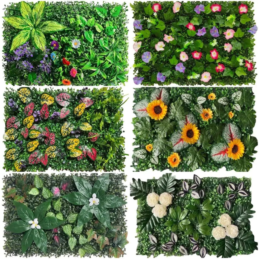 plantes artificielles feuilles fleurs vert naturel extérieur décoration murale tapis eucalyptus branches variées