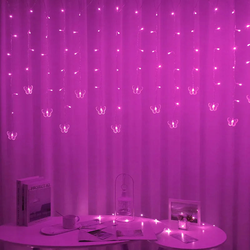 guirlande lumineuse papillons rose bleu vert moderne décoration intérieure st valentin led télécommande modes