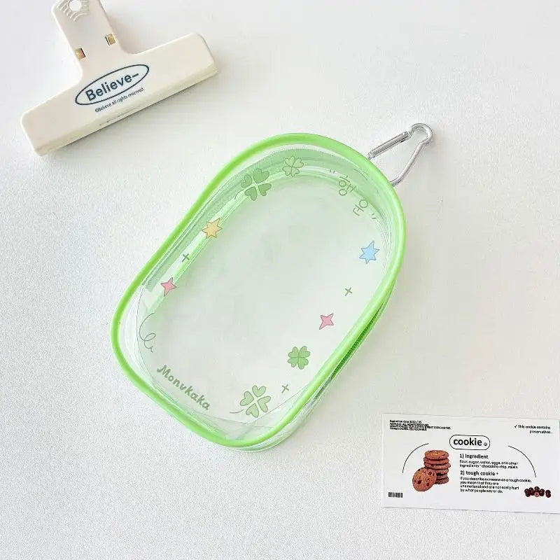 sac main kawaii transparent motifs mignons couleurs variées anneaux métalliques porte cartes