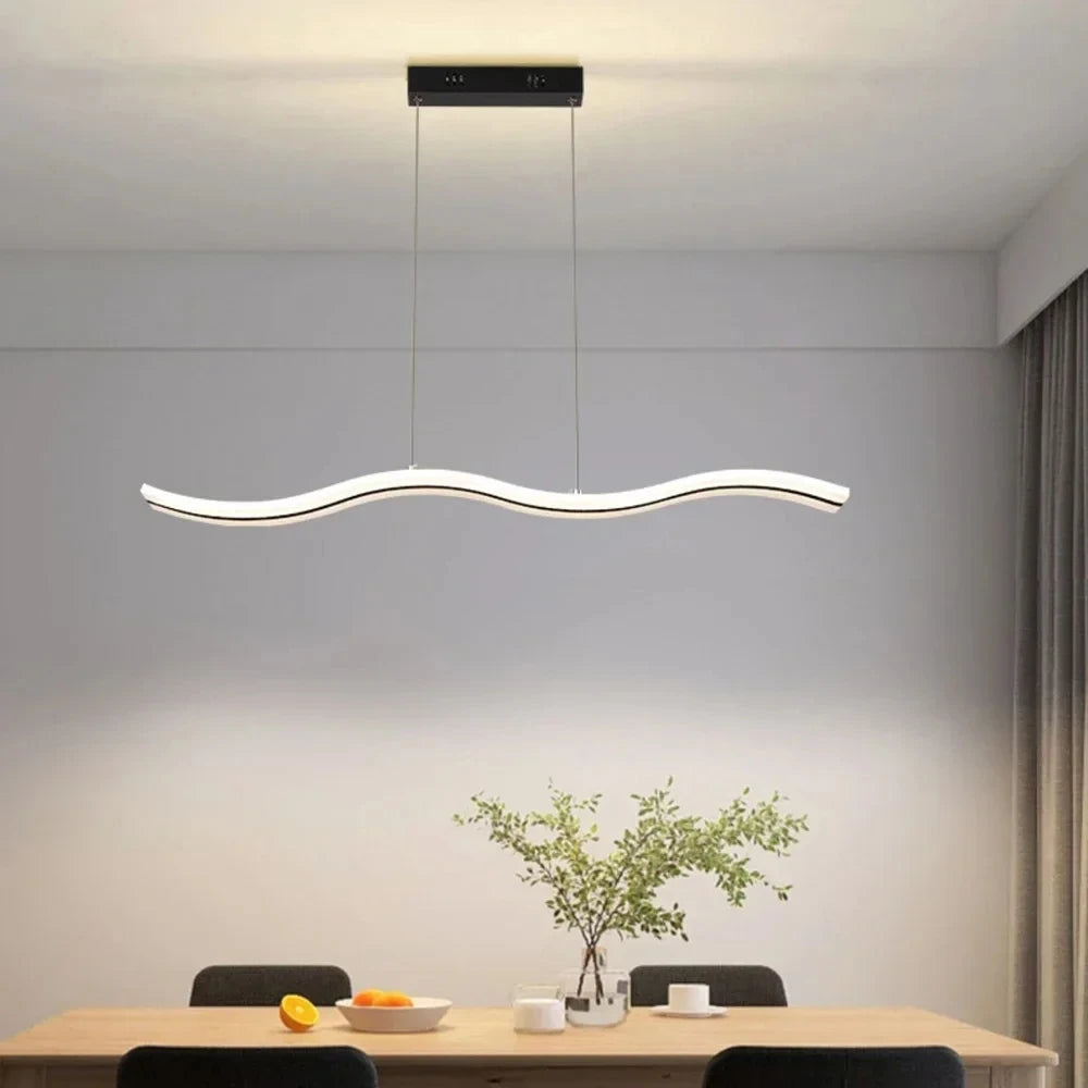 suspension lumineuse moderne led blanc noir ondulé chrome semi encastré télécommande tricolore