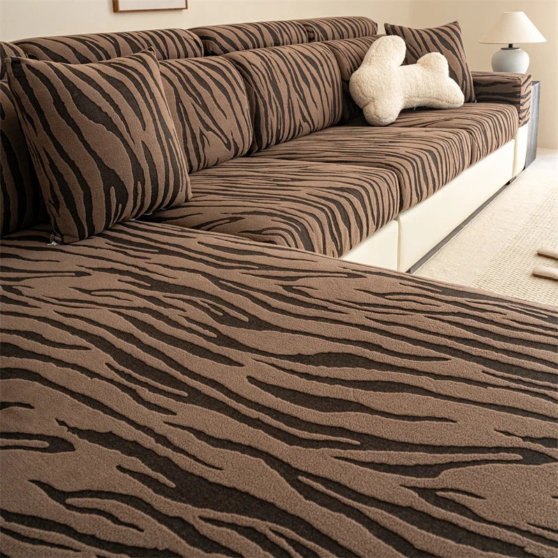 housse canapé salon polaire jacquard motif rayures moderne coussin décoratif oreillers