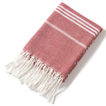 serviette plage coton rayée bleu clair rose franges rapide absorption moderne rustic