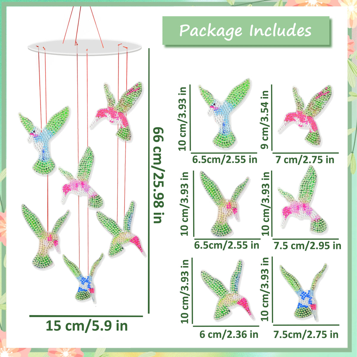 décoration fenêtre mobile oiseaux colibri strass lumineux artisanal vert rose bleu