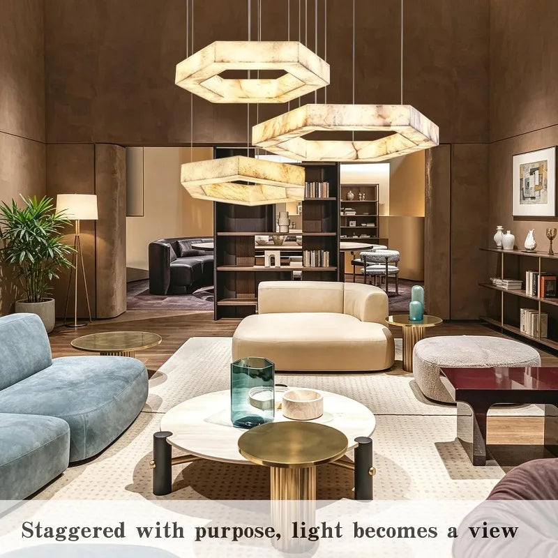 luminaire suspension moderne marbre beige géométrique salon salle manger décoration intérieur luxe