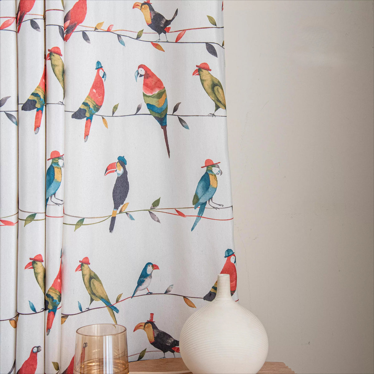 rideau oiseaux colorés moderne polyester opaque maison chambre salon
