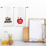 serviettes table coton blanc symboles religieux grenades pommes textes hébraïques festive rosh hashanah decorative