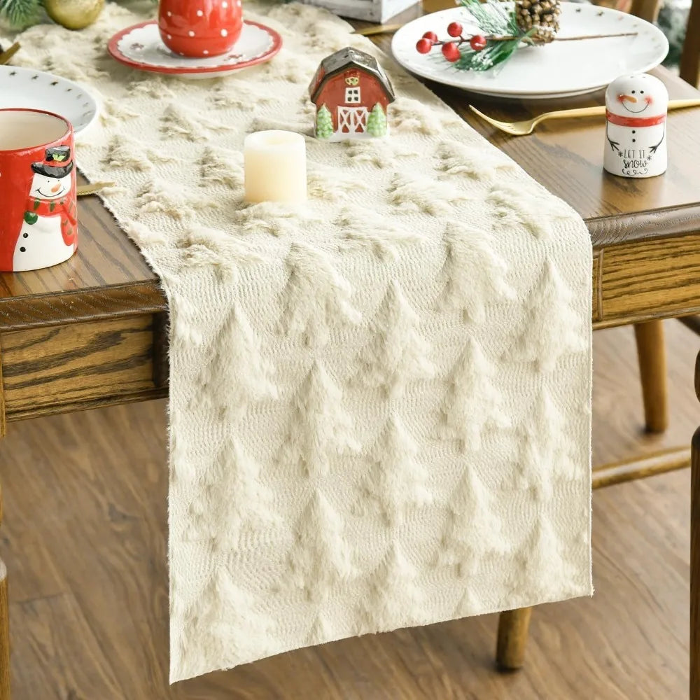 chaise table arbre noel brodé peluche relief couverture table noel nappe rectangulaire salle manger