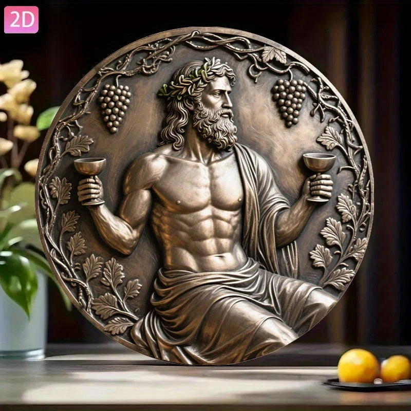 décoration murale relief bronze homme couronné coupes vignes raisins grec classique chambre salon jardinet