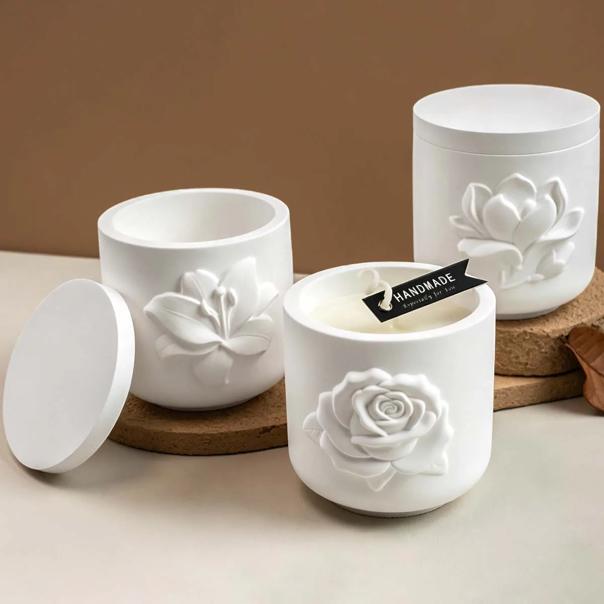 moules silicone vases fleurs reliefs plâtre résine diy bougies artisanal floral rose magnolia lys
