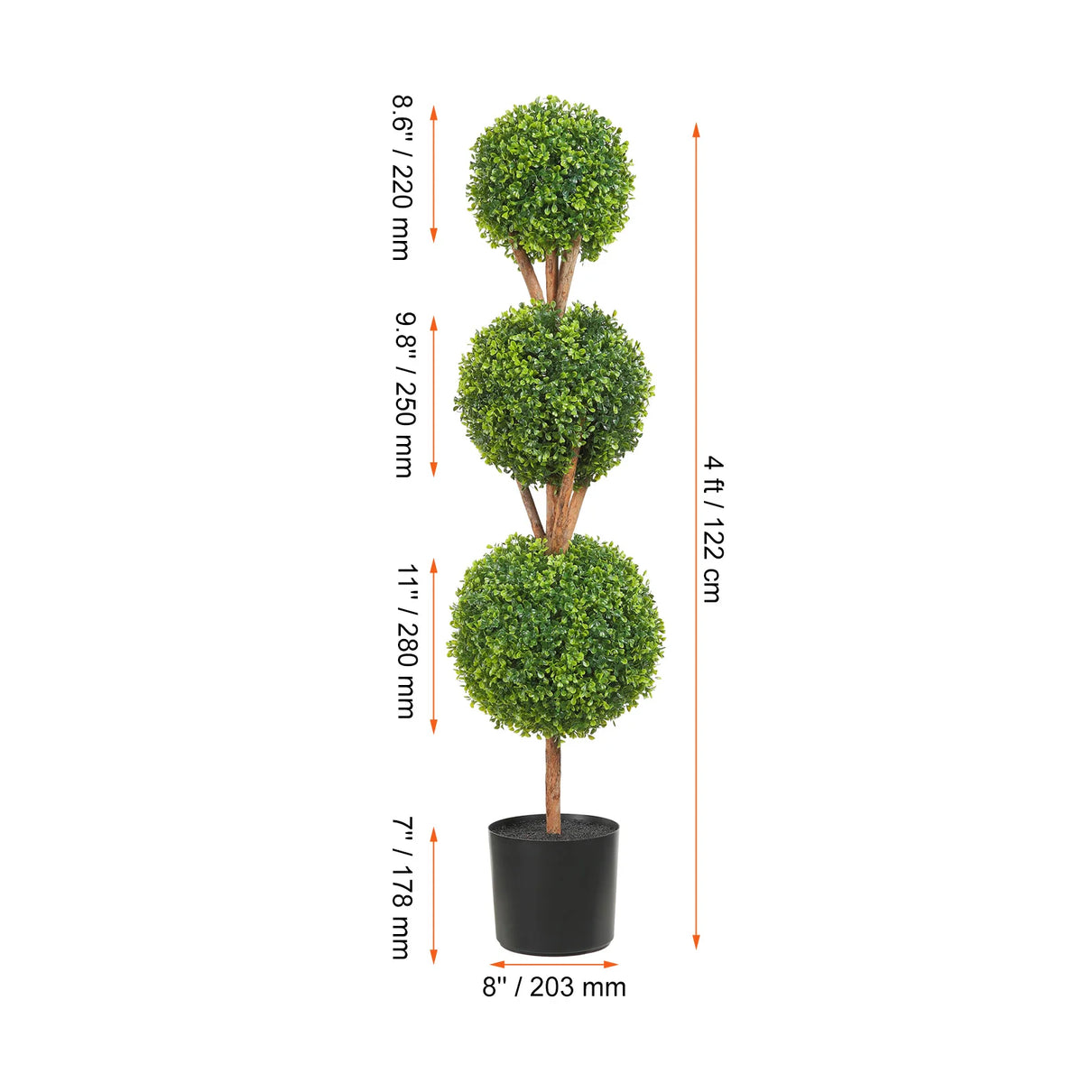 topiaire artificielle feuilles rondes dense moderne pot noir extérieure verte grande hauteur decoration