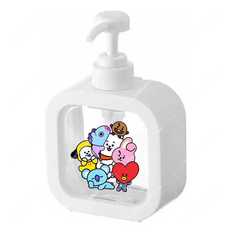 distributeur savon liquide pompe plastique rose transparent personnage animé mignon bouteille shampoing mains cadeau
