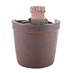 pots plante résine marron gris miniature maison toit chaume fenêtre bleue rustic