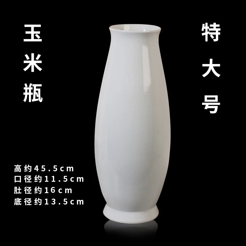 Vase d'ornement blanc élégant avec des spécifications de taille détaillées.