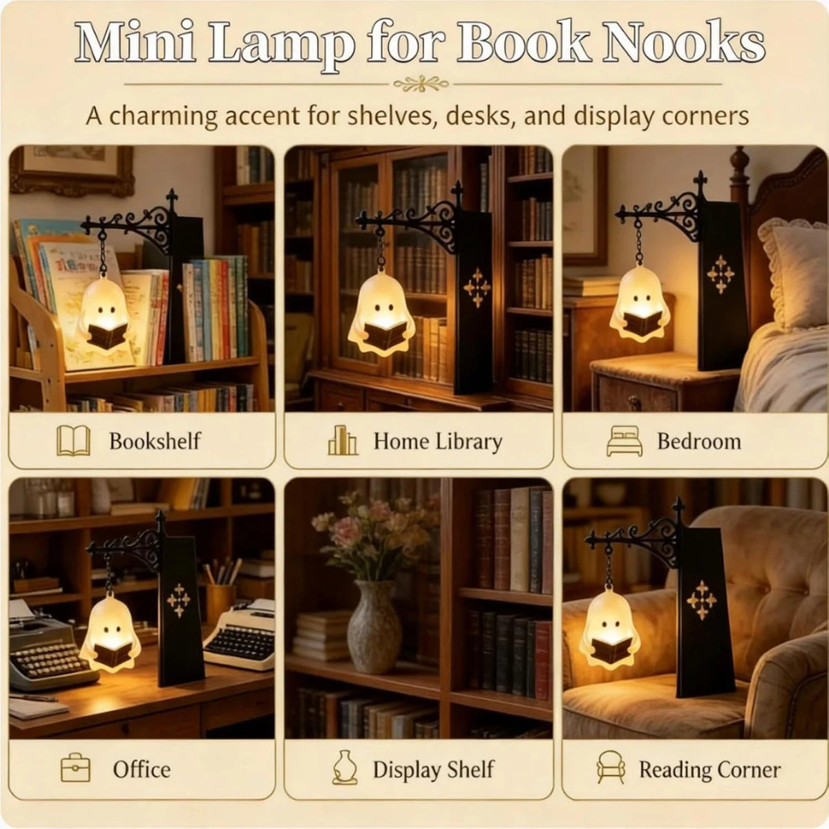lampe décorative gothique miniature noire figurine fantôme translucide motif floral étagère bibliothèque vintagecharmante