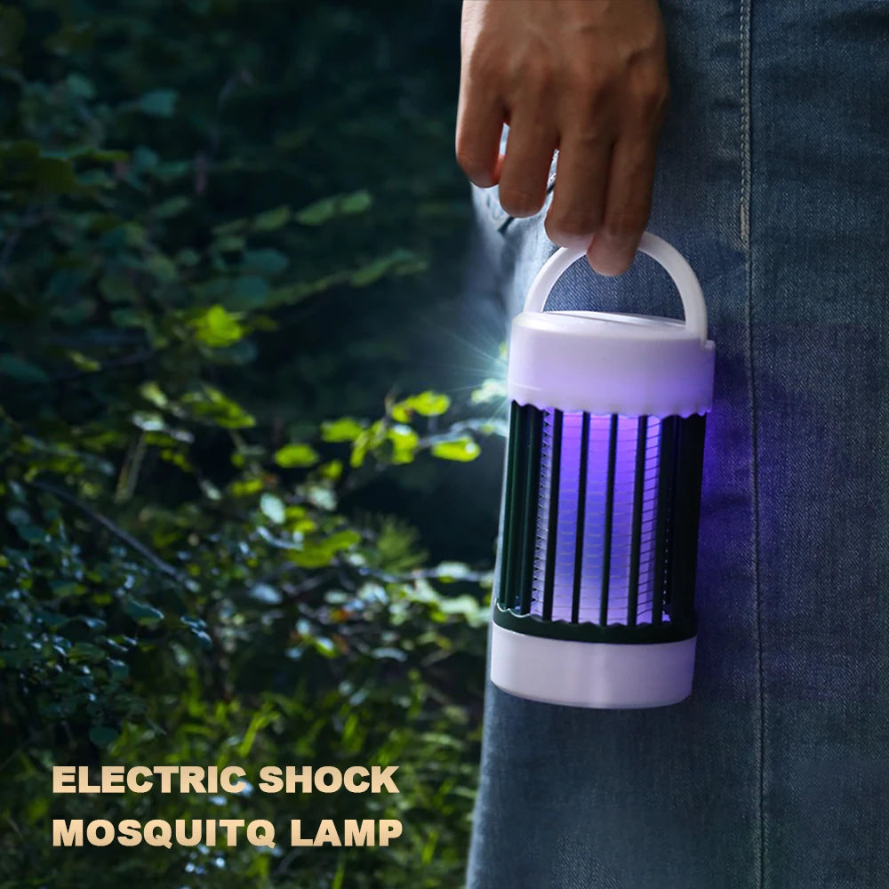 lampe anti moustiques rechargeable usb blanc noir rayures modernes compactes poignée notice câble