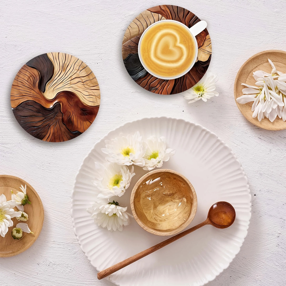 coasters bois abstraits moderne marron beige noir ondulés pièces protège meubles artisantaux