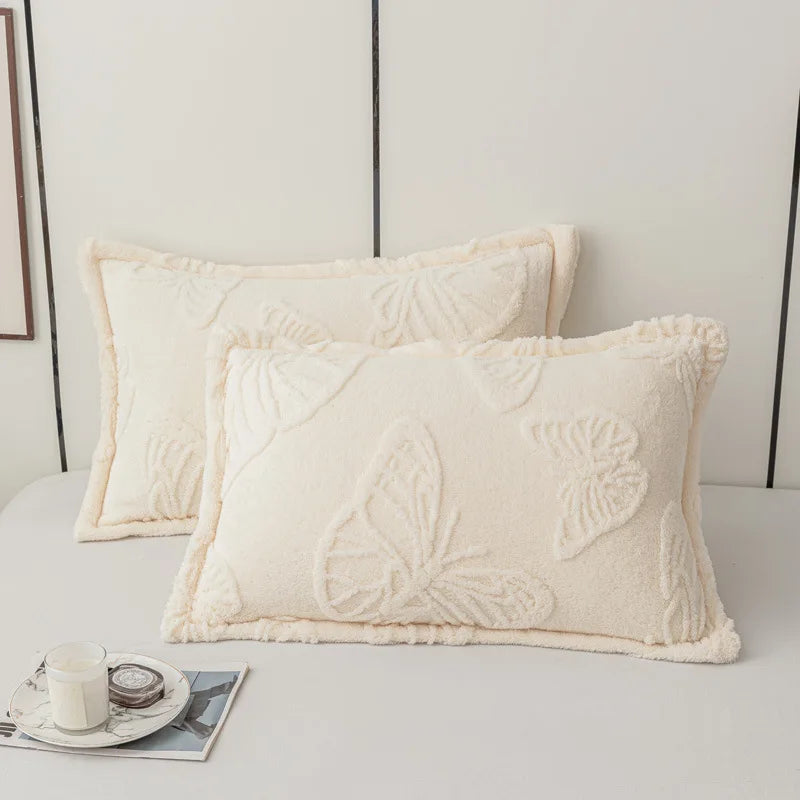 taies d'oreiller jacquard papillons brodés gris bleu rose vert beige violet modernes lit hiver