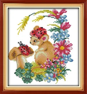 Kit broderie multicolore fleurs animaux toile coton aiguilles fils instructions moderne decoration