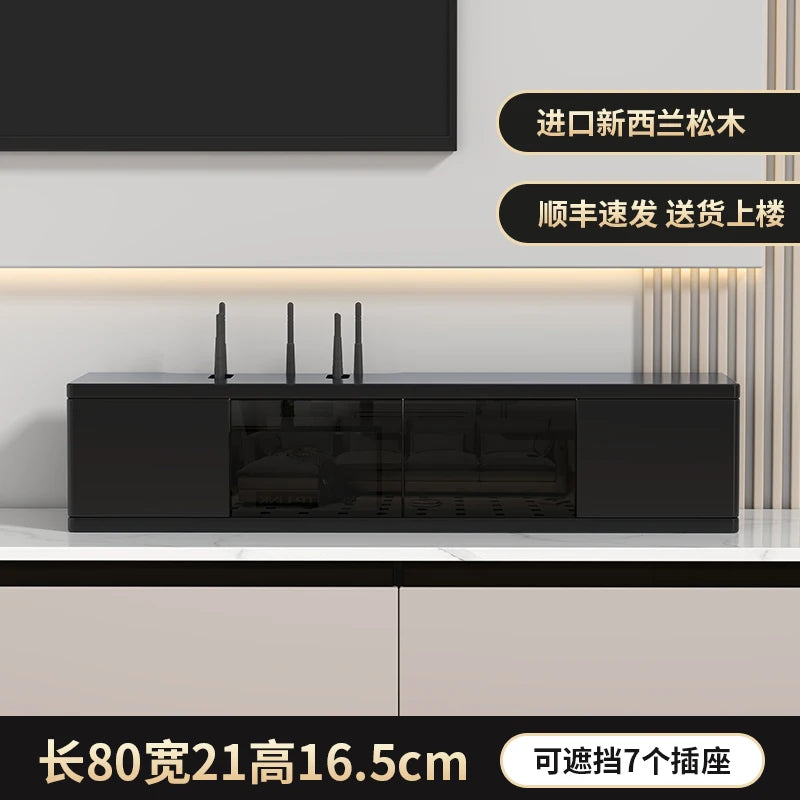 boîte rangement routeur wifi noir blanc moderne organisation living room.storage