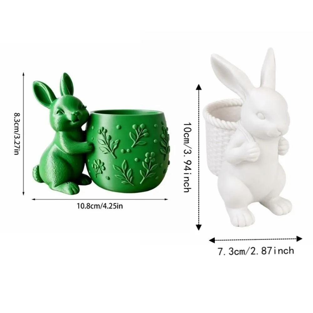 cache pot forme lapin motif végétal blanc vert rose décoration intérieur pâques animalier sculpté