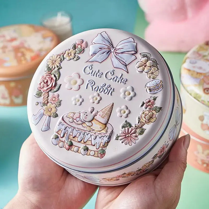 boîte biscuits ours lapin mignon dessins animés rose blanche moderne enfants festive
