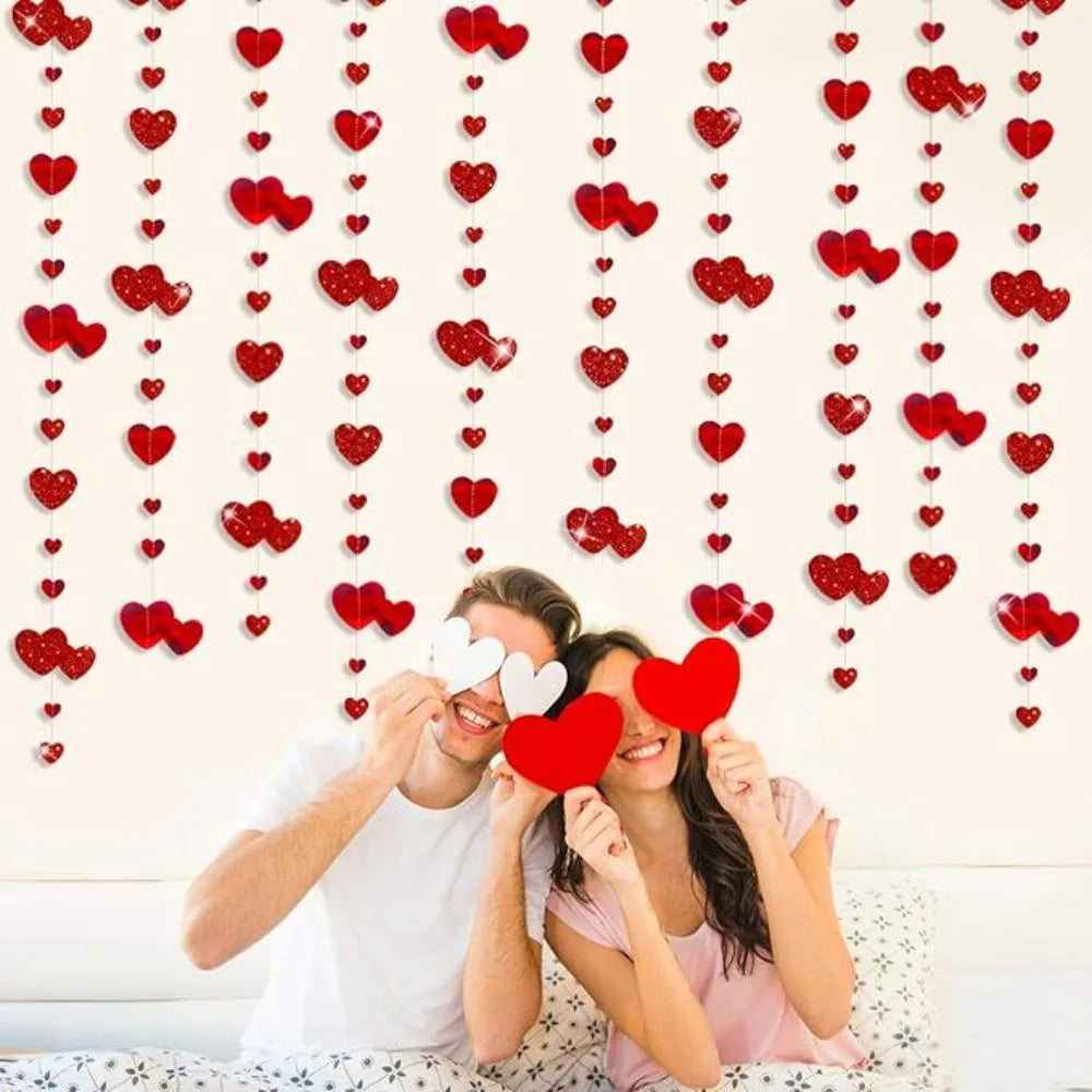 guirlande suspendue coeurs brillants mariage saint valentin rose rouge or blanc festive