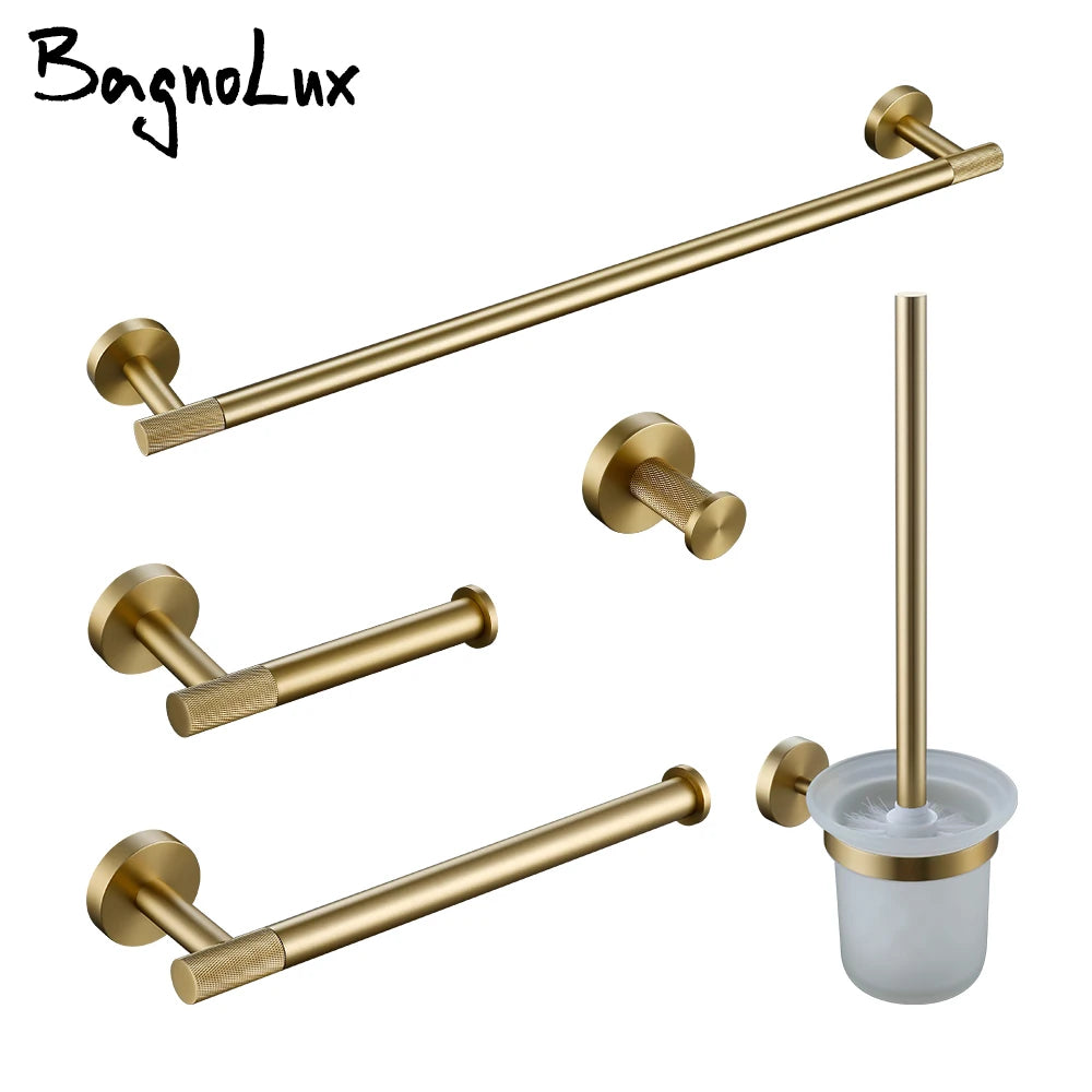Accessoires salle bain ensemble doré knurled moderne crochet porte serviettes papier toilette brosse minimaliste