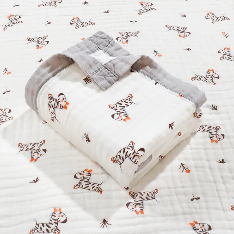 couverture bébé coton imprimé animaux lézard dino lapin blanc bleu gris orange