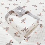 couverture bébé coton imprimé animaux lézard dino lapin blanc bleu gris orange