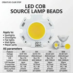 lot puces led cob haute puissance 3w 5w 7w source lumineuse projecteur blanc