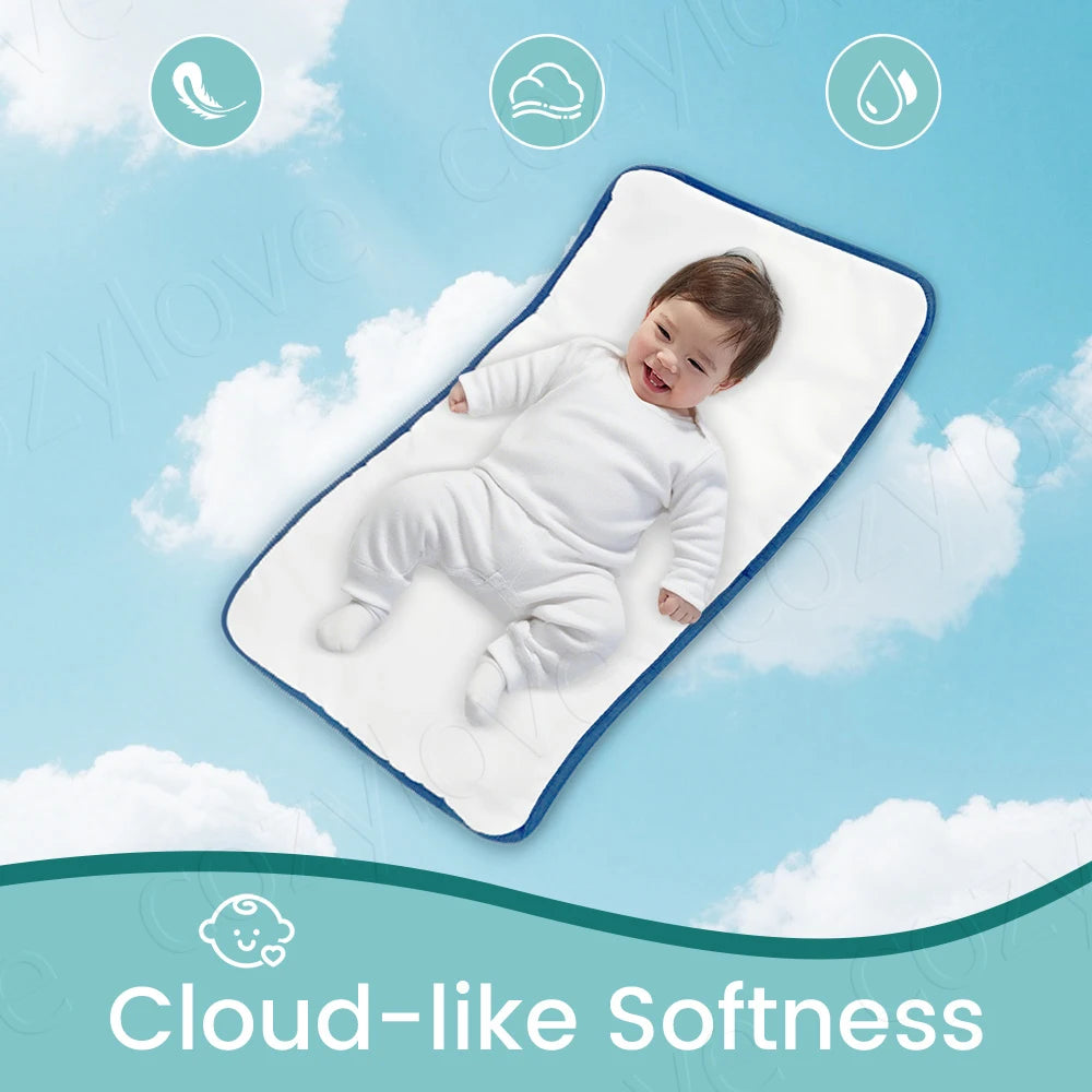 tapis changement bébé bleu marine points blancs moderne pratique imperméable réutilisable portable adhésif fixations