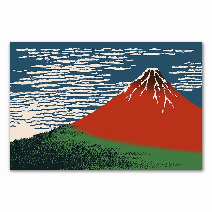 toile art japonais ukiyoe vague paysage bleu blanc vertical salon décoration huile moderne sans