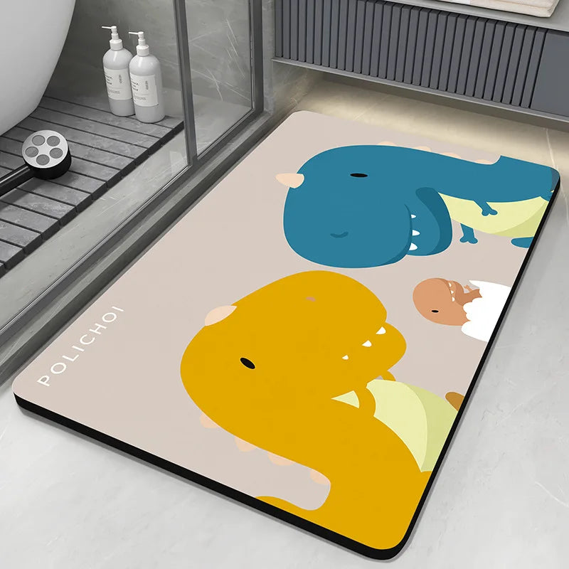 tapis bain antidérapant diatomite bleu gris moderne lavable fleurs animaux