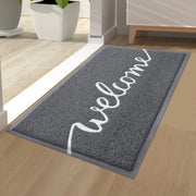 paillasson entrée lavable motif welcome lettres blanches fond gris texturé moderne accueillant aspi bottes